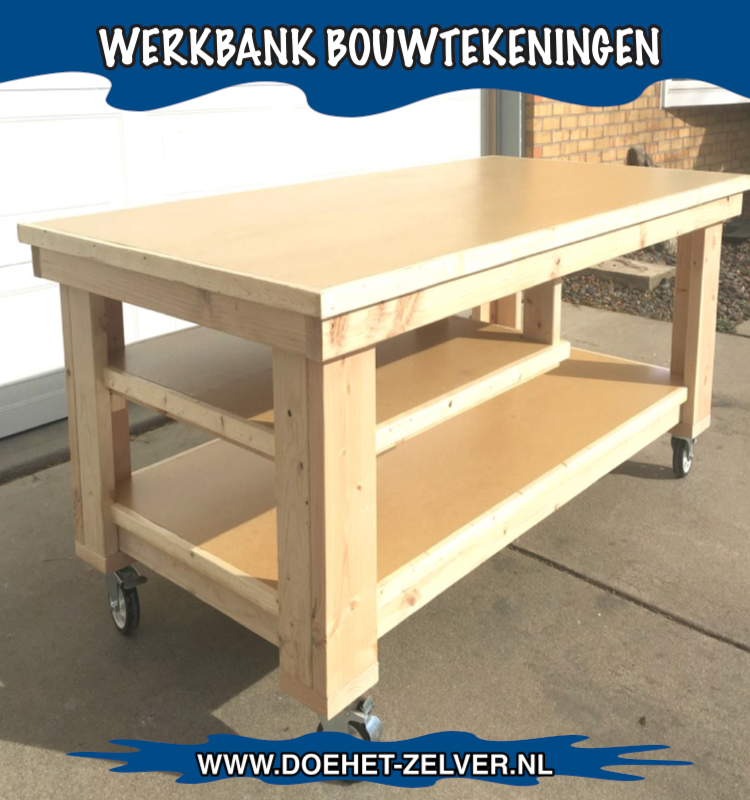 Stevige houten werkbank gemaakt