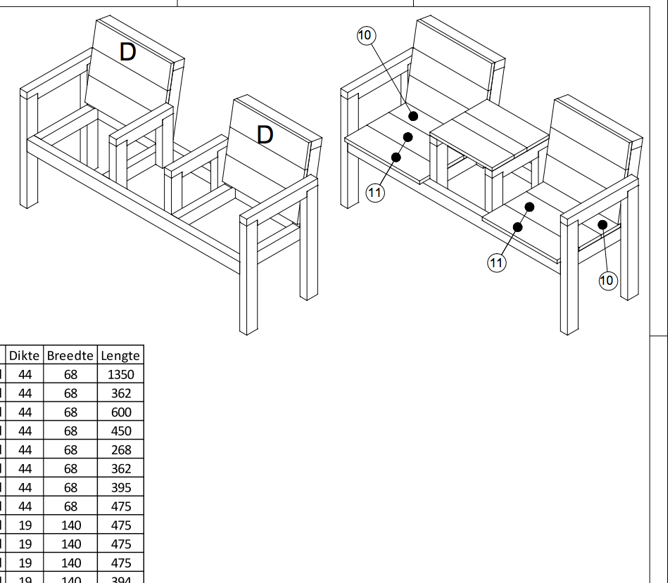 tuinbank met tafel ertussen